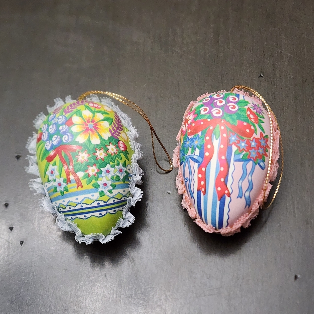 2 Vintage Made in Taiwan Lace Easter Eggs